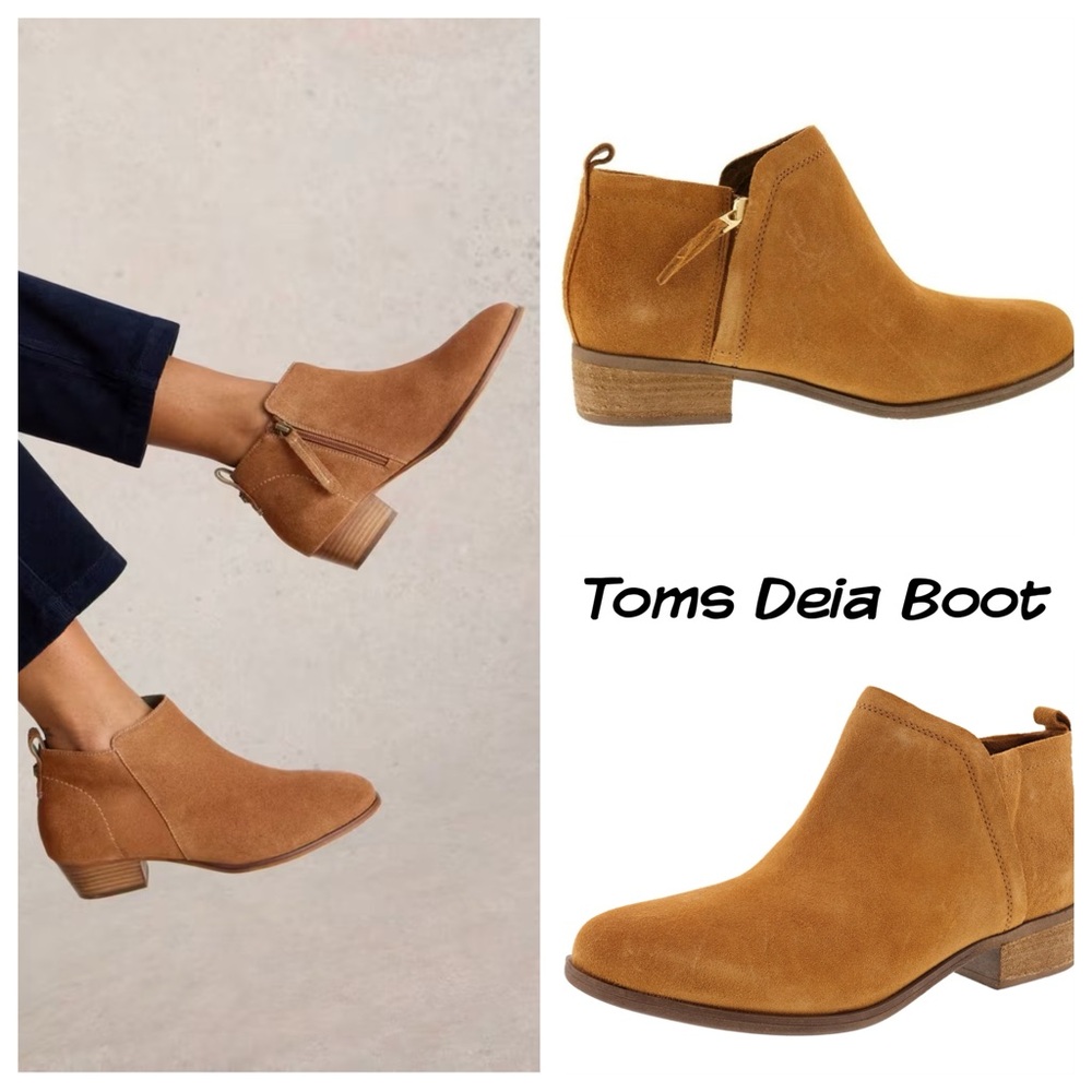 Toms Deia Ankle Booties - Brown Suede with Wool Blend Back Womens 8.5 Boots